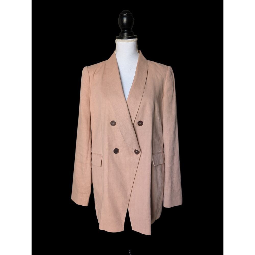 Brunello Cucinelli Blush Pink Double Breasted Linen Blend Blazer Sz 46 XL Monili